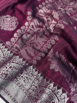 Deep Purple Bengal Linen saree in bengal linen with silver zari weaving on bengal linen — Kaash Collection