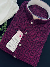 Deep Purple men's kurta pajama in georgette with lucknowi chikankari embroidery — Kaash Collection