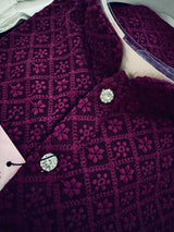 Deep Purple men's kurta pajama in georgette with lucknowi chikankari embroidery — Kaash Collection