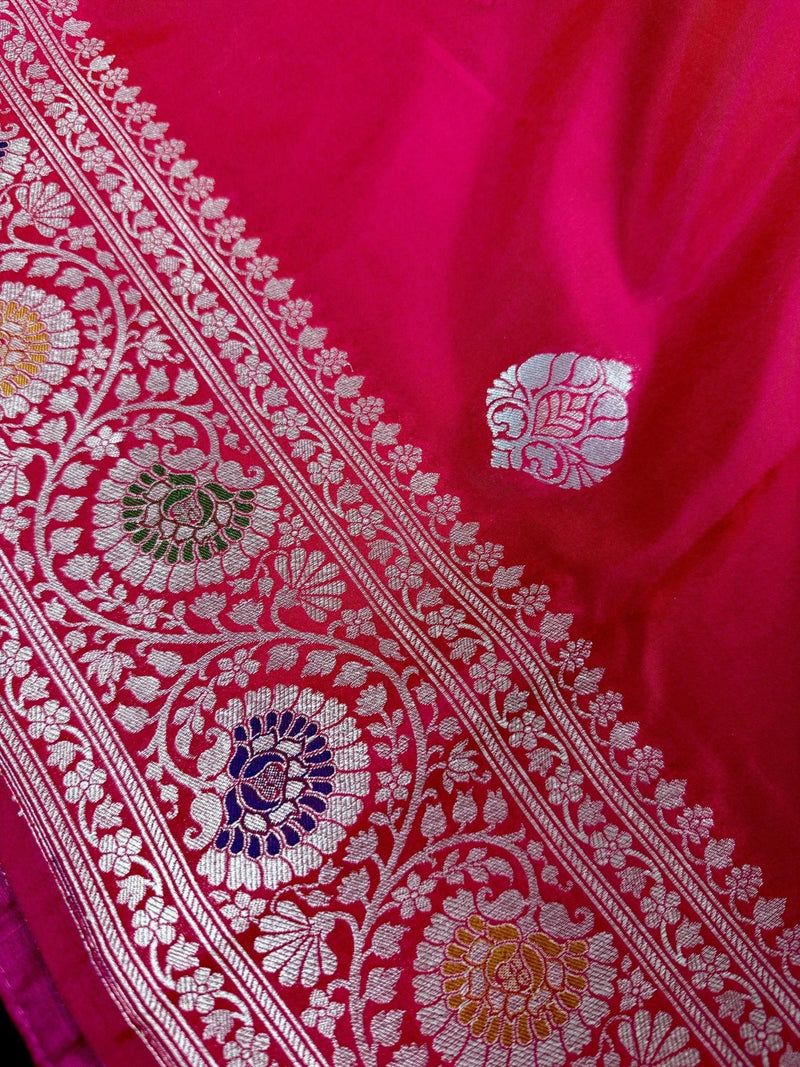 Deep Rani Pink Banarasi saree in banarasi soft silk with soft banarasi with meenakari work — Kaash Collection