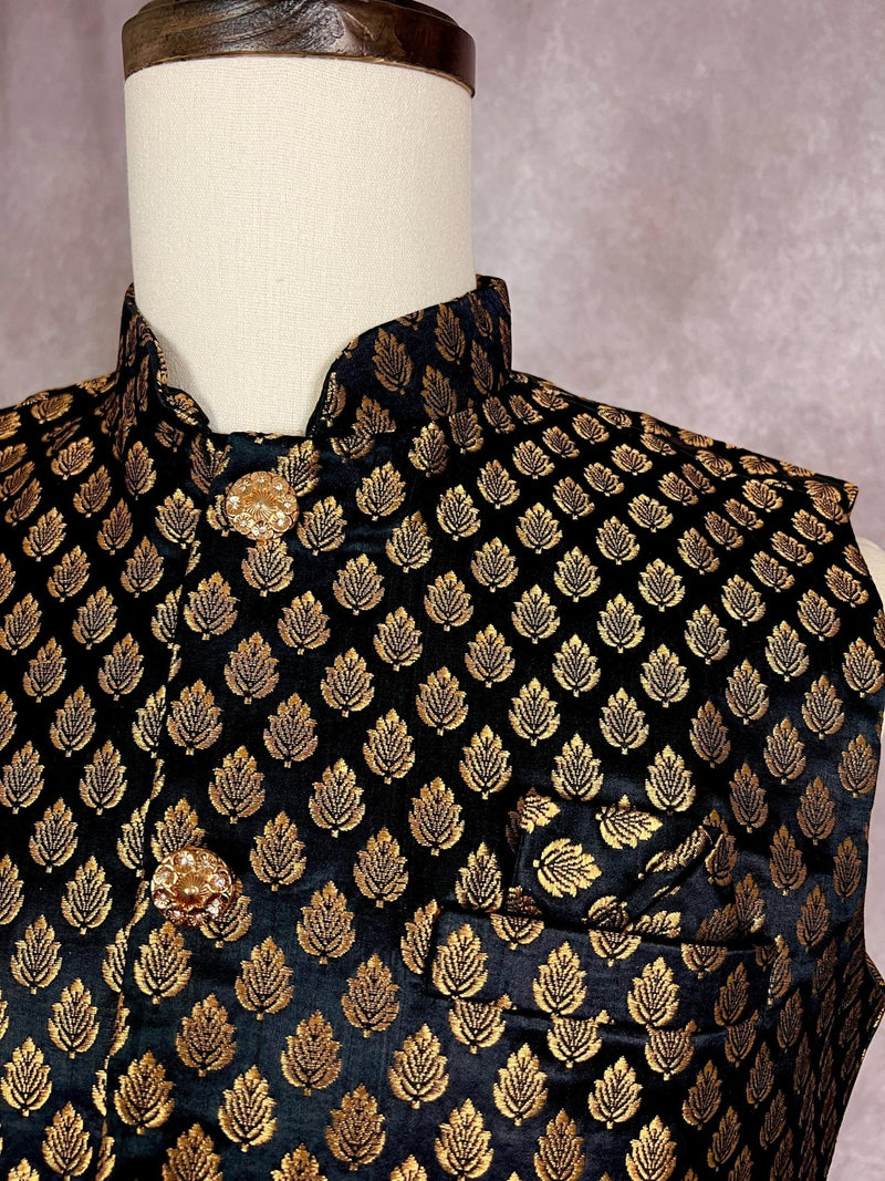 Designer Black Color Banarasi Modi Nehru – Kaash Collection