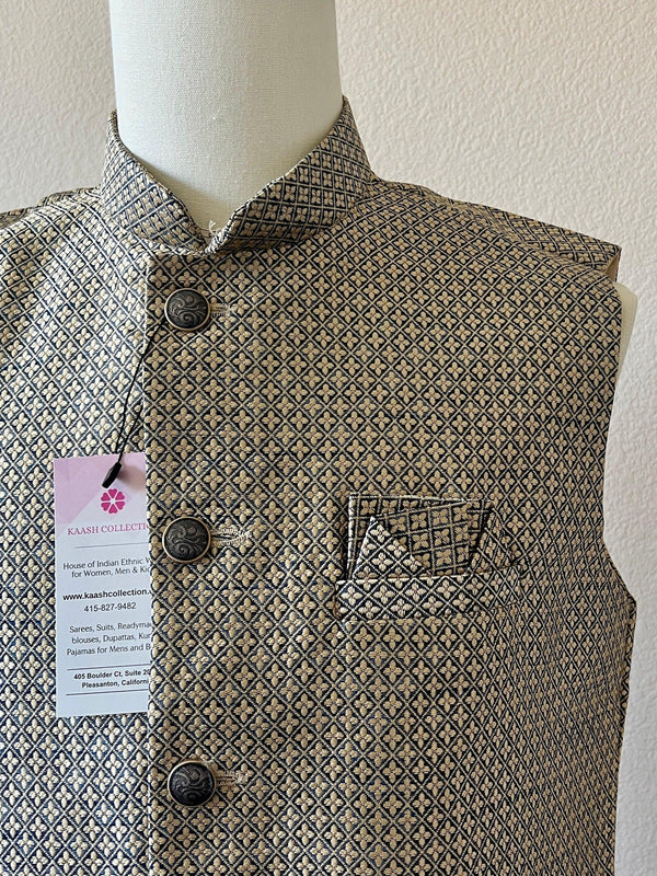 Designer Blue and Beige dual tone Color Modi Nehru Jacket For Men in Silk | Waist Coat | Jacket for Kurta | Indian Jacket for Groomsmen - Kaash