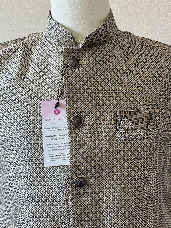 Designer Blue and Beige dual tone Color Modi Nehru Jacket For Men in Silk | Waist Coat | Jacket for Kurta | Indian Jacket for Groomsmen - Kaash