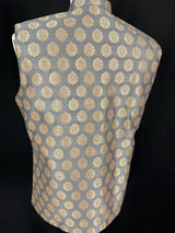Gray men's Nehru/Modi jacket in soft banarasi silk with gold zari floral buttis — Kaash Collection