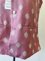 Mauve Pink men's Nehru/Modi jacket in silk (non-pure) with silver embossed leaf design — Kaash Collection