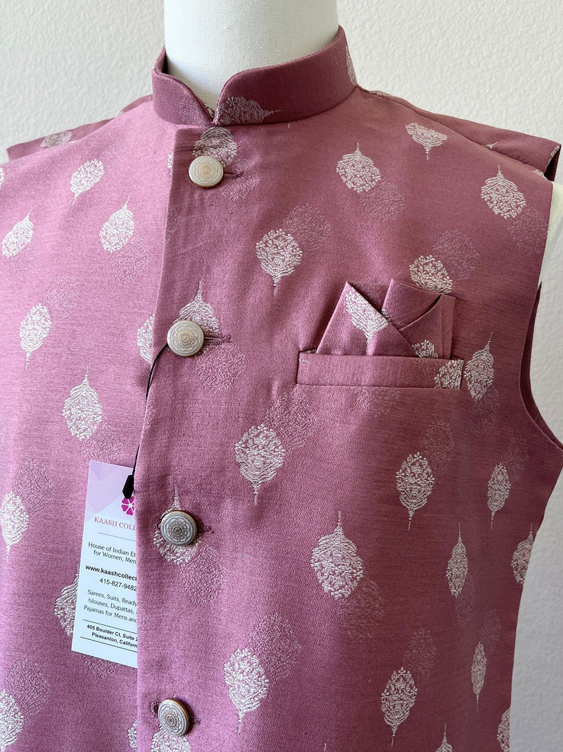 Designer Mauve Pink Color Modi Nehru Jacket For Men in Silk | Waist Coat | Jacket for Kurta | Gift For Him | Indian Wedding Wear for Men - Kaash