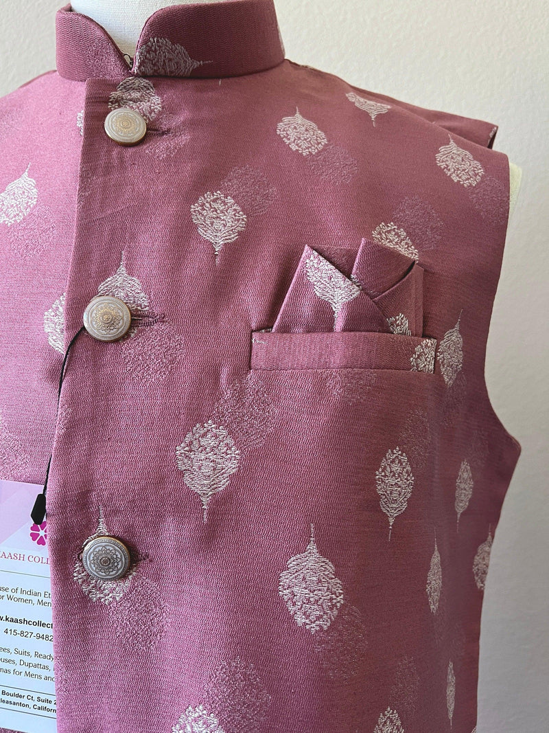 Designer Mauve Pink Color Modi Nehru Jacket For Men in Silk | Waist Coat | Jacket for Kurta | Gift For Him | Indian Wedding Wear for Men - Kaash