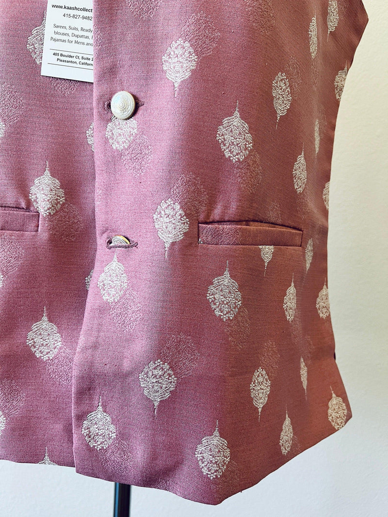 Designer Mauve Pink Color Modi Nehru Jacket For Men in Silk | Waist Coat | Jacket for Kurta | Gift For Him | Indian Wedding Wear for Men - Kaash