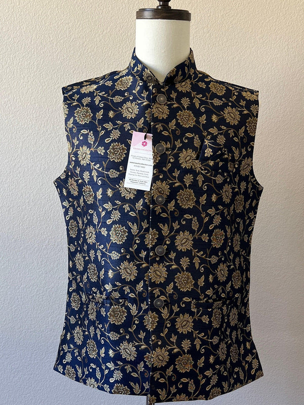 Designer Navy Blue Color Modi Nehru Jacket For Men in Soft Silk | Jackets for Kurtas | Gift For Him | Indian Wedding Party Wear Jackets - Kaash