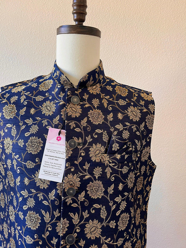 Designer Navy Blue Color Modi Nehru Jacket For Men in Soft Silk | Jackets for Kurtas | Gift For Him | Indian Wedding Party Wear Jackets - Kaash