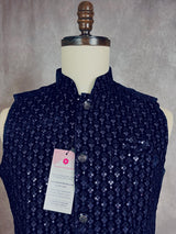 Royal Blue men's Nehru/Modi jacket in velvet with thread embroidery & sequin on velvet — Kaash Collection