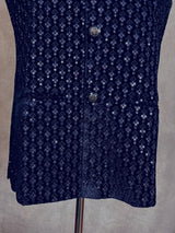 Royal Blue men's Nehru/Modi jacket in velvet with thread embroidery & sequin on velvet — Kaash Collection