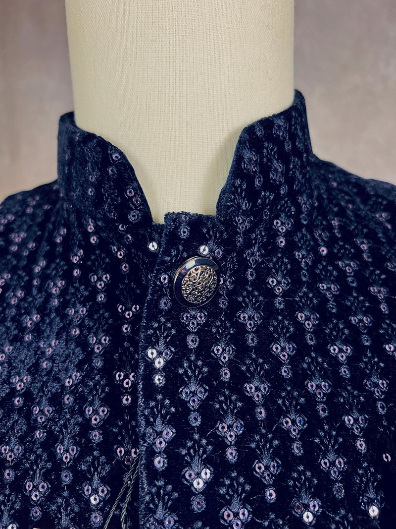 Designer Party Wear Velvet Blue Color Modi Jacket For Men | High Quality Premium Velvet Jacket Thread Embroidery Sequin Work - Kaash