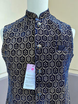 Royal Blue men's Nehru/Modi jacket in velvet with thread embroidery & sequin on velvet — Kaash Collection