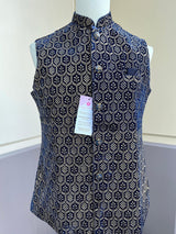 Royal Blue men's Nehru/Modi jacket in velvet with thread embroidery & sequin on velvet — Kaash Collection