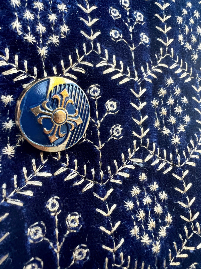 Designer Party Wear Velvet Royal Blue Color Modi Jacket For Men | High Quality Premium Velvet Jacket Thread Embroidery Sequin Work - Kaash