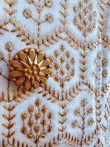 White men's Nehru/Modi jacket in velvet with gold thread embroidery & sequin on velvet — Kaash Collection