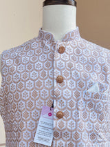 White men's Nehru/Modi jacket in velvet with gold thread embroidery & sequin on velvet — Kaash Collection