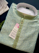 Designer Pastel Sea Green Men's Kurta with bottom with Embossed Embroidery Work - Kaash