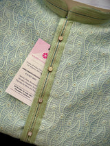 Designer Pastel Sea Green Men's Kurta with bottom with Embossed Embroidery Work - Kaash