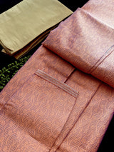 Designer Peach Color with undertone of Blue Men's Kurta with bottom with Embossed Embroidery Work - Kaash