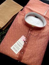 Designer Peach Color with undertone of Blue Men's Kurta with bottom with Embossed Embroidery Work - Kaash
