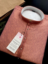 Designer Peach Color with undertone of Blue Men's Kurta with bottom with Embossed Embroidery Work - Kaash