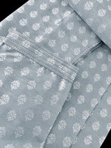 Silver Grey men's kurta pajama in soft silk (non-pure) with silver buttis on soft silk — Kaash Collection