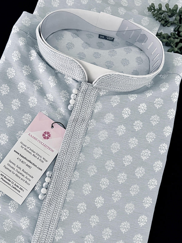 Designer Premium Grey Color Men Kurta Pajama Set for Men in Soft Silk | Mens Ethnic Wear | Indian Men Clothing | Kurta for Men - Kaash