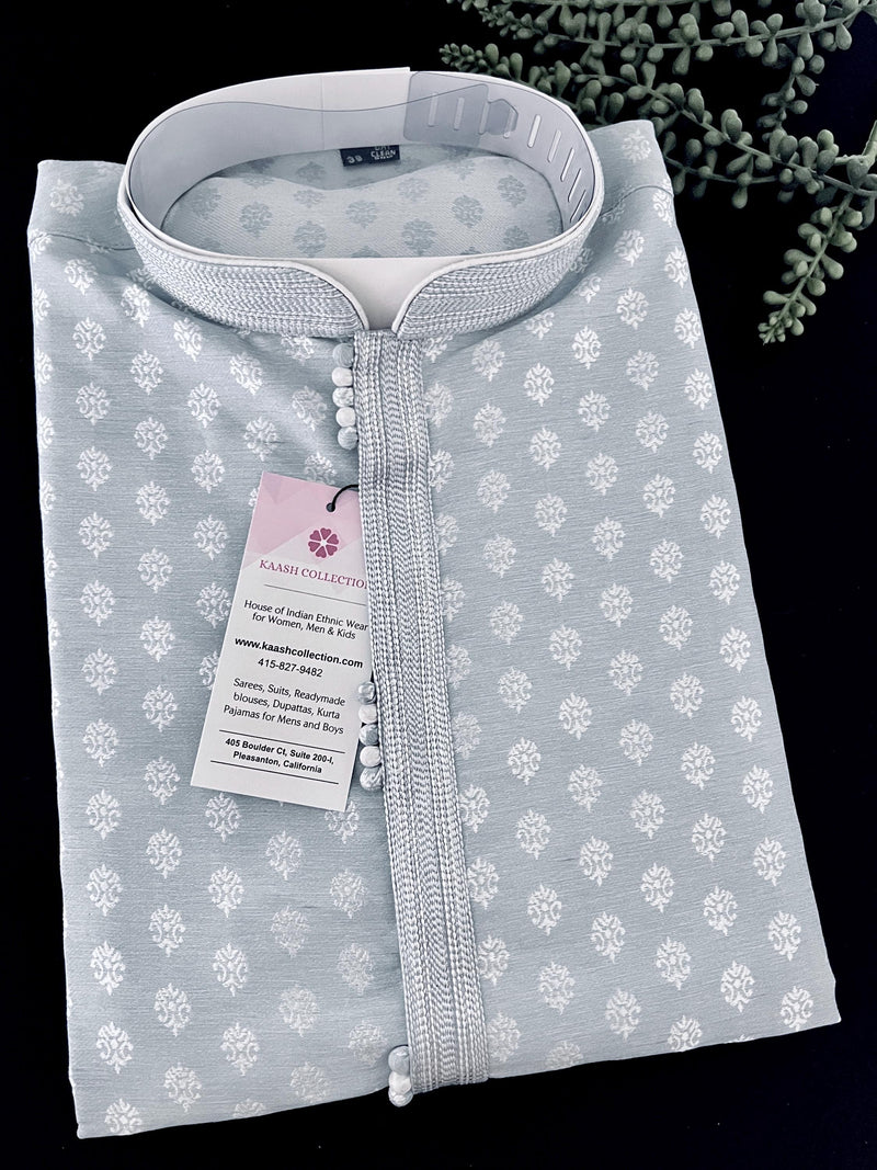 Designer Premium Grey Color Men Kurta Pajama Set for Men in Soft Silk | Mens Ethnic Wear | Indian Men Clothing | Kurta for Men - Kaash