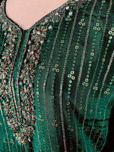 Designer Readymade Kameez with Pants in Bottle Green Color - Kaash