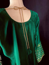 Designer Readymade Kameez with Pants in Bottle Green Color - Kaash