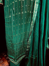 Designer Readymade Kameez with Pants in Bottle Green Color - Kaash