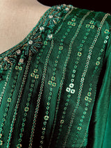 Designer Readymade Kameez with Pants in Bottle Green Color - Kaash