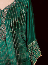 Designer Readymade Kameez with Pants in Bottle Green Color - Kaash