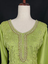 Designer Readymade Kameez with Pants in Green Color - 3pcs Women Suit with Handwork - Kaash