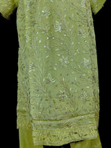 Designer Readymade Kameez with Pants in Green Color - 3pcs Women Suit with Handwork - Kaash