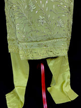 Designer Readymade Kameez with Pants in Green Color - 3pcs Women Suit with Handwork - Kaash