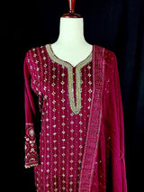 Designer Readymade Salwar Kameez 3pcs in Burgundy Color For Women with Handwork - Kaash