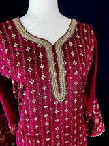 Designer Readymade Salwar Kameez 3pcs in Burgundy Color For Women with Handwork - Kaash