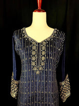 Designer Readymade Salwar Kameez 3pcs in Navy Blue Color For Women with Handwork - Kaash