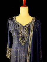 Designer Readymade Salwar Kameez 3pcs in Navy Blue Color For Women with Handwork - Kaash