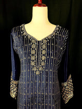 Designer Readymade Salwar Kameez 3pcs in Navy Blue Color For Women with Handwork - Kaash