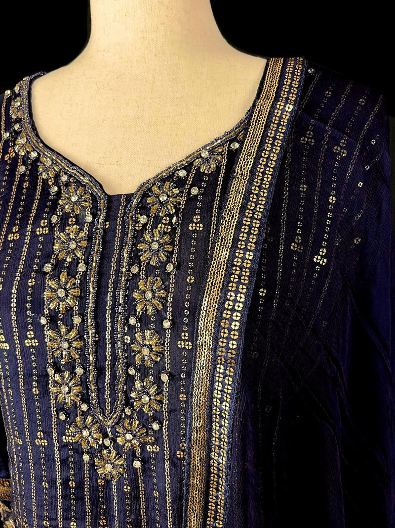 Designer Readymade Salwar Kameez 3pcs in Navy Blue Color For Women with Handwork - Kaash