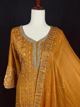 Designer Readymade Salwar Kameez in Mustard Gold Color For Women - Kaash