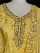 Designer Readymade Salwar Kameez in Yellow Color - 3pcs Women Salwar Kameez Set with Handwork in Pure Chinnon Silk - Kaash