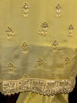 Designer Readymade Salwar Kameez in Yellow Color - 3pcs Women Salwar Kameez Set with Handwork in Pure Chinnon Silk - Kaash