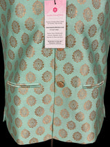 Sea Green men's Nehru/Modi jacket in soft banarasi silk with gold zari floral buttis — Kaash Collection