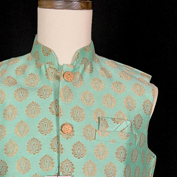 Designer Sea Green Color Modi Nehru Jacket For Men in Banarasi