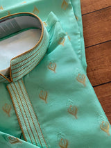 Sea Green (Size 44) men's kurta pajama in silk (non-pure) with zari weave & embroidery with lining — Kaash Collection